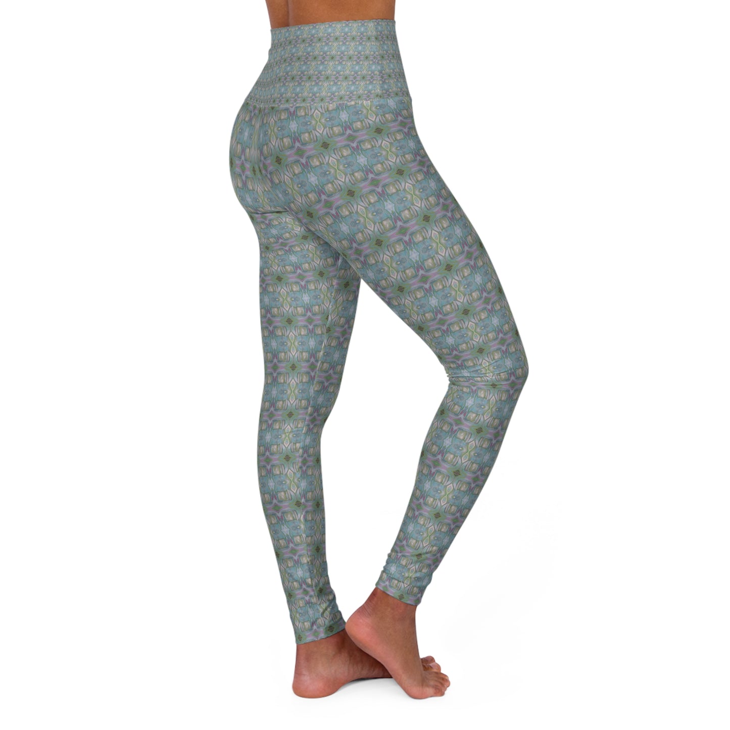 High Waisted Yoga Leggings - Key of Largo pattern (WB/P3)