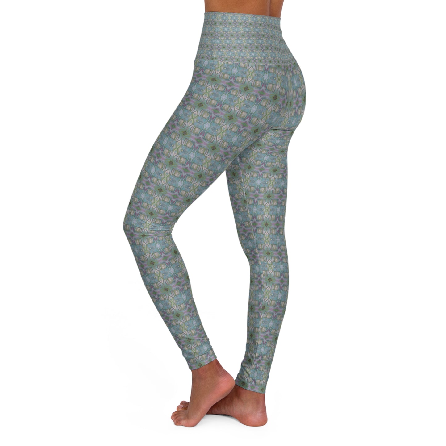 High Waisted Yoga Leggings - Key of Largo pattern (WB/P3)