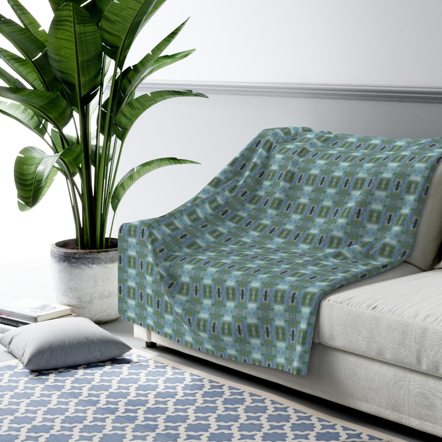 Unbelievably fluffy and warm - our high quality cozy fleece blanket in blue and green geometric pattern is impossible to leave behind. The perfect size for snuggling on the couch, by the fireplace or at outdoor events.
.: Made with 100% polyester that's 1/8'' (3mm) thick for extra warmth and a feel that is supremely soft to the touch.
.: All fleeces come with a one-sided print and a velvety, plush backside for extra coziness.
.: Available in 2 sizes - 50 x 60 throw size and 60 x 80 twin bed size