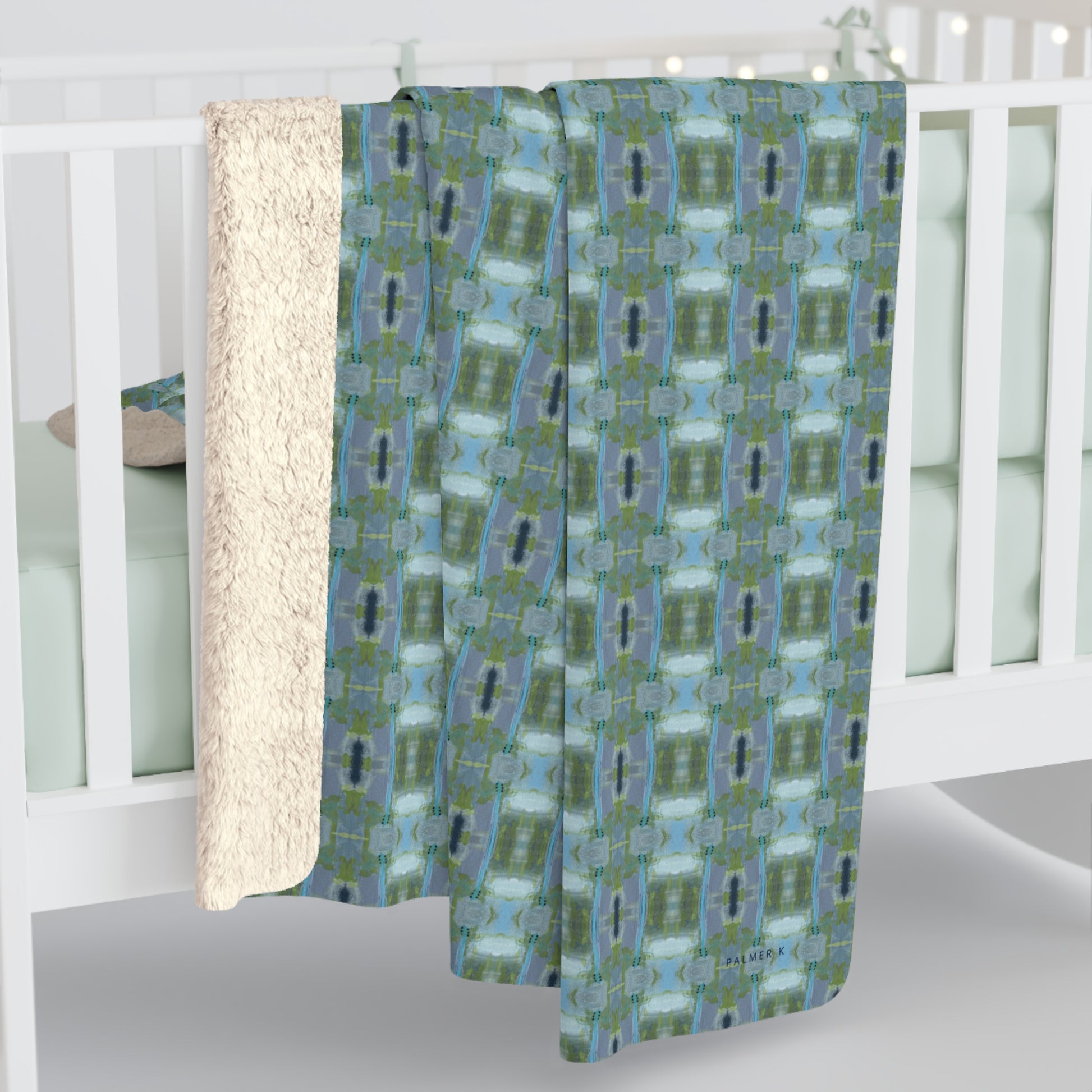 Unbelievably fluffy and warm - our high quality cozy fleece blanket in blue and green geometric pattern  is impossible to leave behind. The perfect size for snuggling on the couch, by the fireplace or at outdoor events.
.: Made with 100% polyester that's 1/8'' (3mm) thick for extra warmth and a feel that is supremely soft to the touch. 
.: All fleeces come with a one-sided print and a velvety, plush backside for extra coziness. 
.: Available in 2 sizes - 50 x 60 throw size and 60 x 80 twin bed size