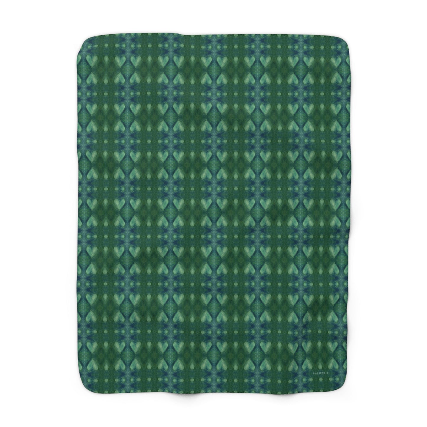 agreen Fleece throw with light green hearts