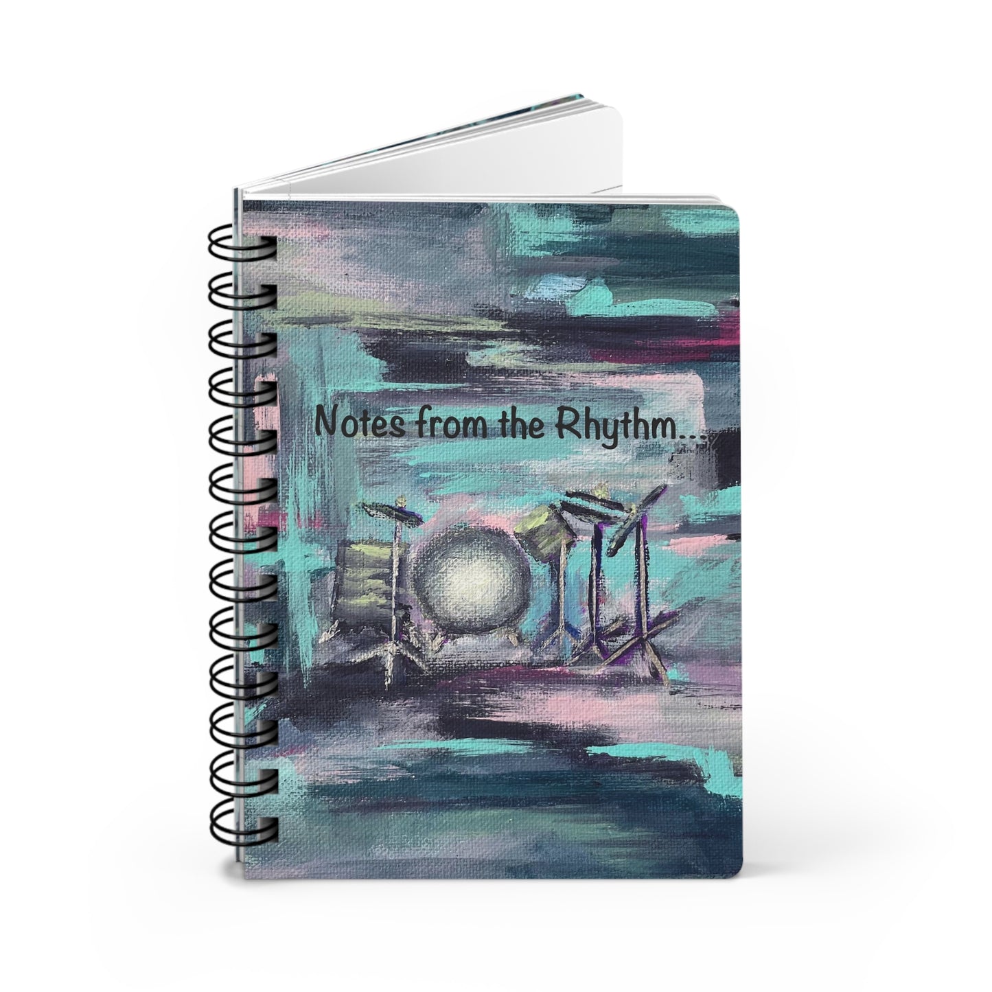 Rhythmic Notes from the Drum Kit! Write down your dreams in style in our spiral-bound journal featuring "Searchlight". Our notebooks feature a durable thick gloss laminated protective cover, with pattern repeat created from the original artwork on the inside front and back covers. Made in the USA! Journal comes in 5x7 size with 150 pages of lined paper with preforated eadge for easy tear removal! .: Front, back and inside cover print .: 150 lined pages (75 sheets) .: Glossy laminated cover
