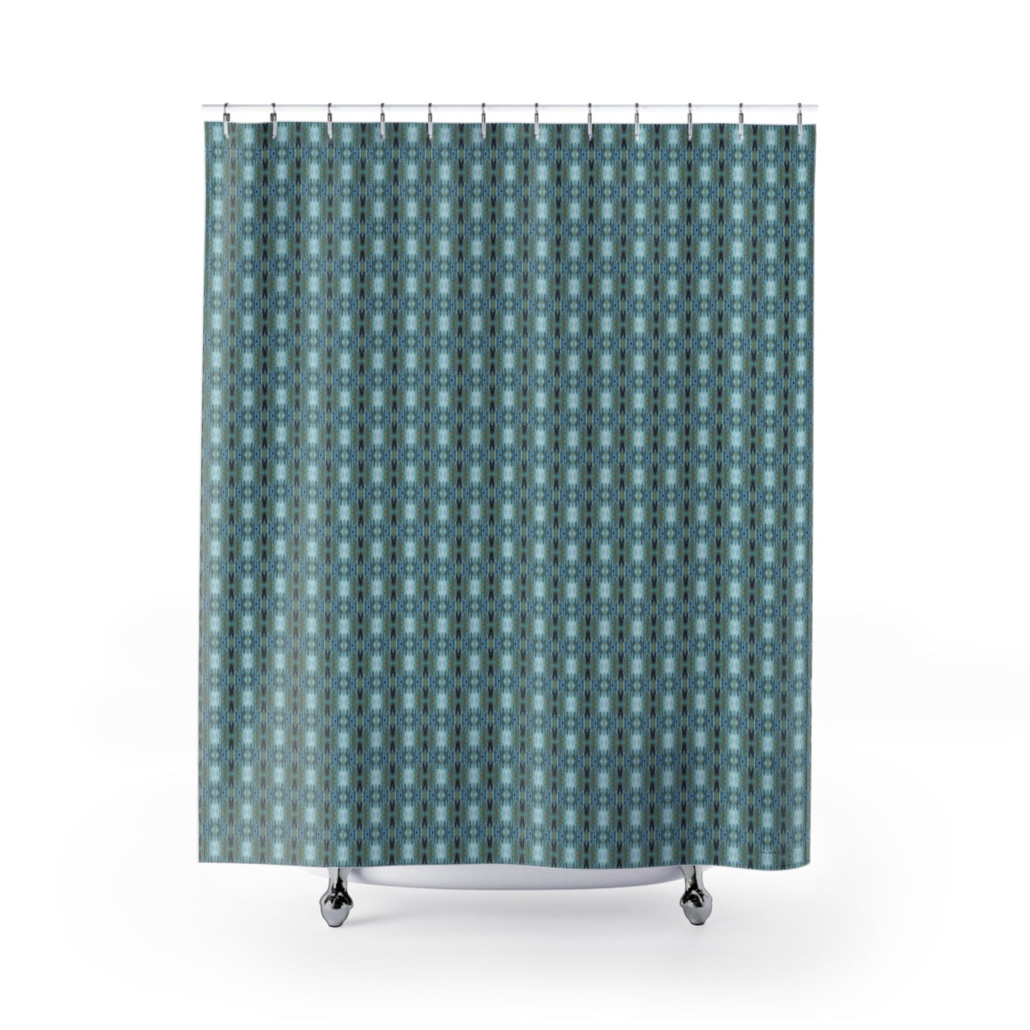 Made of highly durable soft polyester.    Why did we choose polyester over cotton for our shower curtain material?    dryies quickly to resists mold (vs. cotton shower curtains retain moisture and take longer to dry) Wrinkle resistant, they stay fresh and crisp looking at all times (vs. cotton shower curtains stay wrinkled and require ironing)   Super soft to the touch and machine washable with no shrinkage (vs. cotton shower curtains will shrink