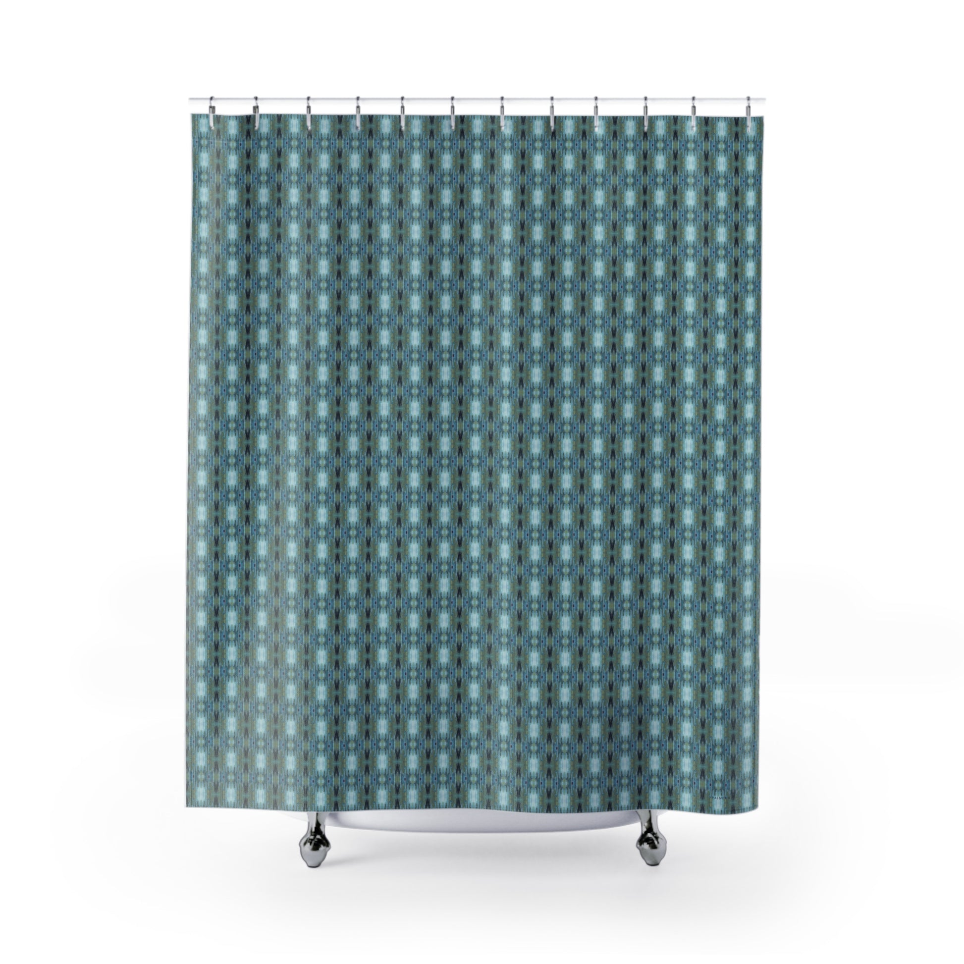 Made of highly durable soft polyester.    Why did we choose polyester over cotton for our shower curtain material?    dryies quickly to resists mold (vs. cotton shower curtains retain moisture and take longer to dry) Wrinkle resistant, they stay fresh and crisp looking at all times (vs. cotton shower curtains stay wrinkled and require ironing)   Super soft to the touch and machine washable with no shrinkage (vs. cotton shower curtains will shrink