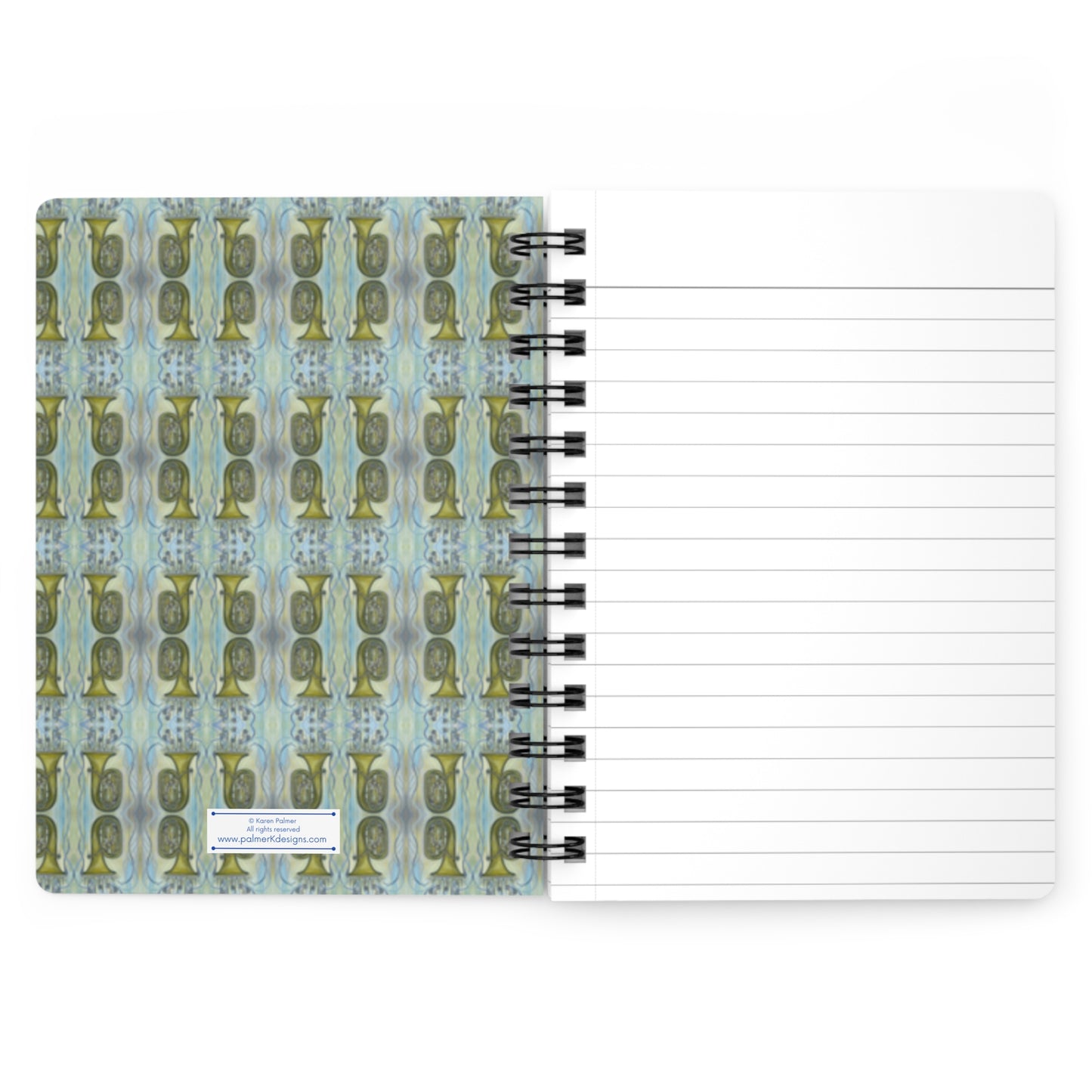 Notes from the Tuba! Write down your dreams in style in our spiral-bound journal featuring "Tuba Tuba". Our notebooks feature a durable thick gloss laminated protective cover, with pattern repeat created from the original artwork on the inside front and back covers. Made in the USA! Journal comes in 5x7 size with 150 pages of lined paper with preforated eadge for easy tear removal! .: Front, back and inside cover print .: 150 lined pages (75 sheets) .: Glossy laminated cover