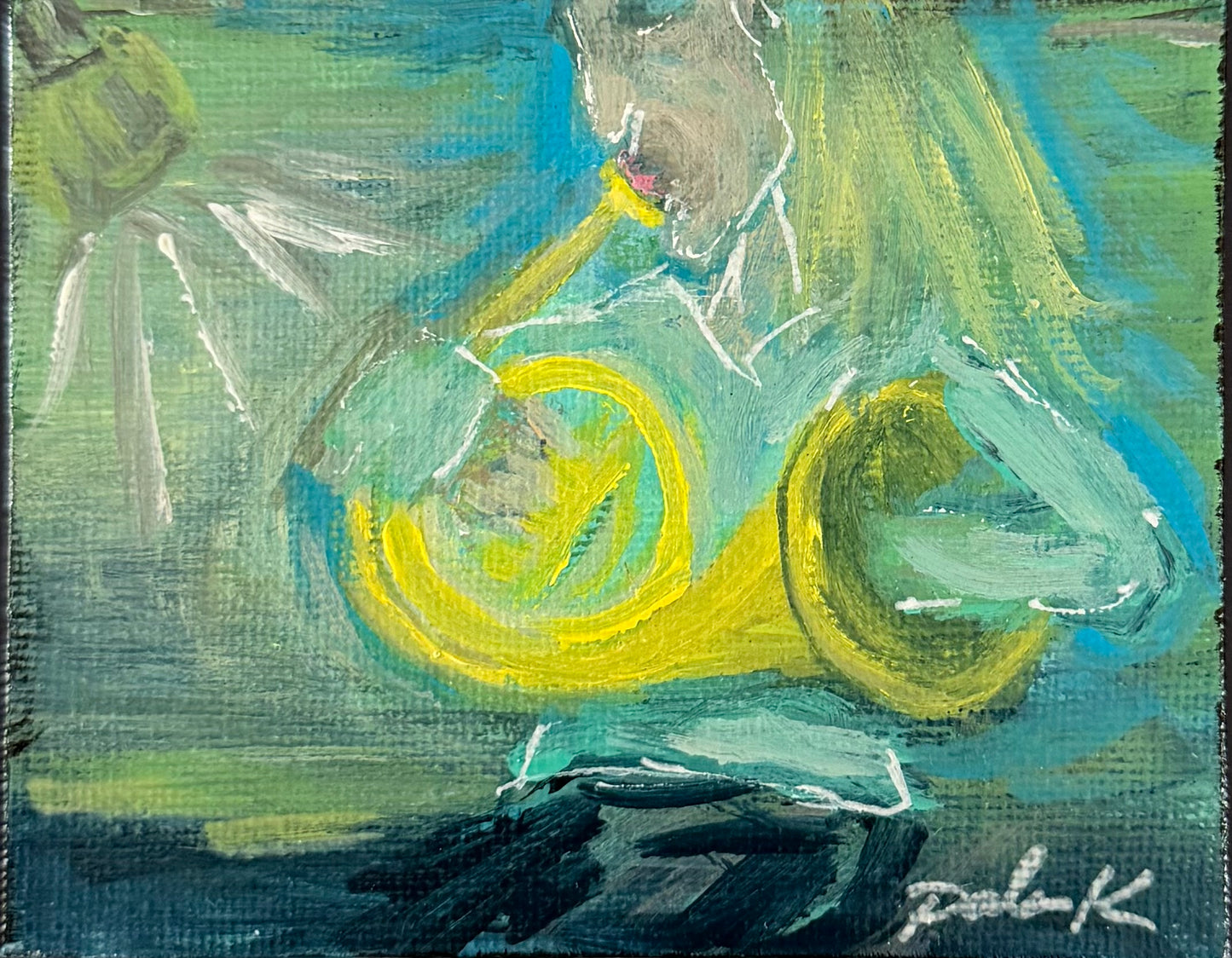 Original 3 x 3 Canvas Artwork #84 - French Horn Musician