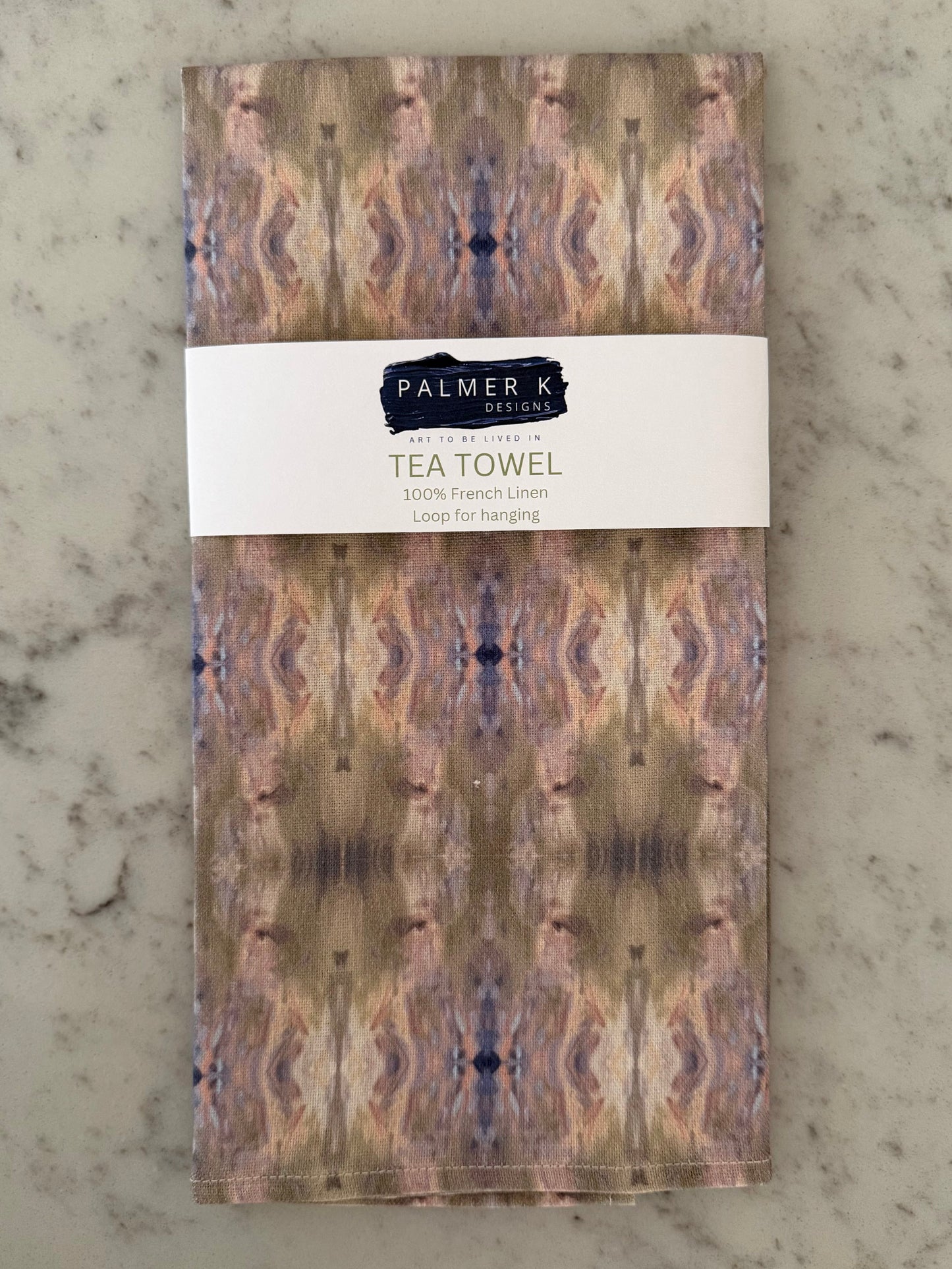 Crafted from 100% French linen woven from premium Normandy flax, each tea towel is printed and sewn in the USA and designed to bring lasting beauty into the kitchen and bath. Measuring 16x24 inches, the fabric offers the ideal balance of structure and softness - becoming more supple with every wash while maintaining its integrity.
Each pattern begins as an original fine art painting, translated into a layered geometric composition that preserves the movement, texture, and tonal depth of the artwork. The