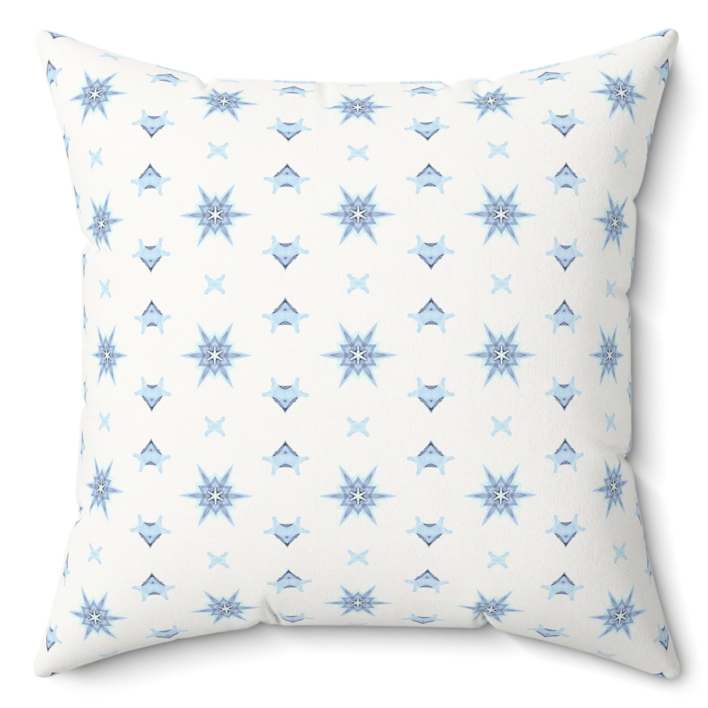 Pillow with blue stars geometric pattern on a white background
