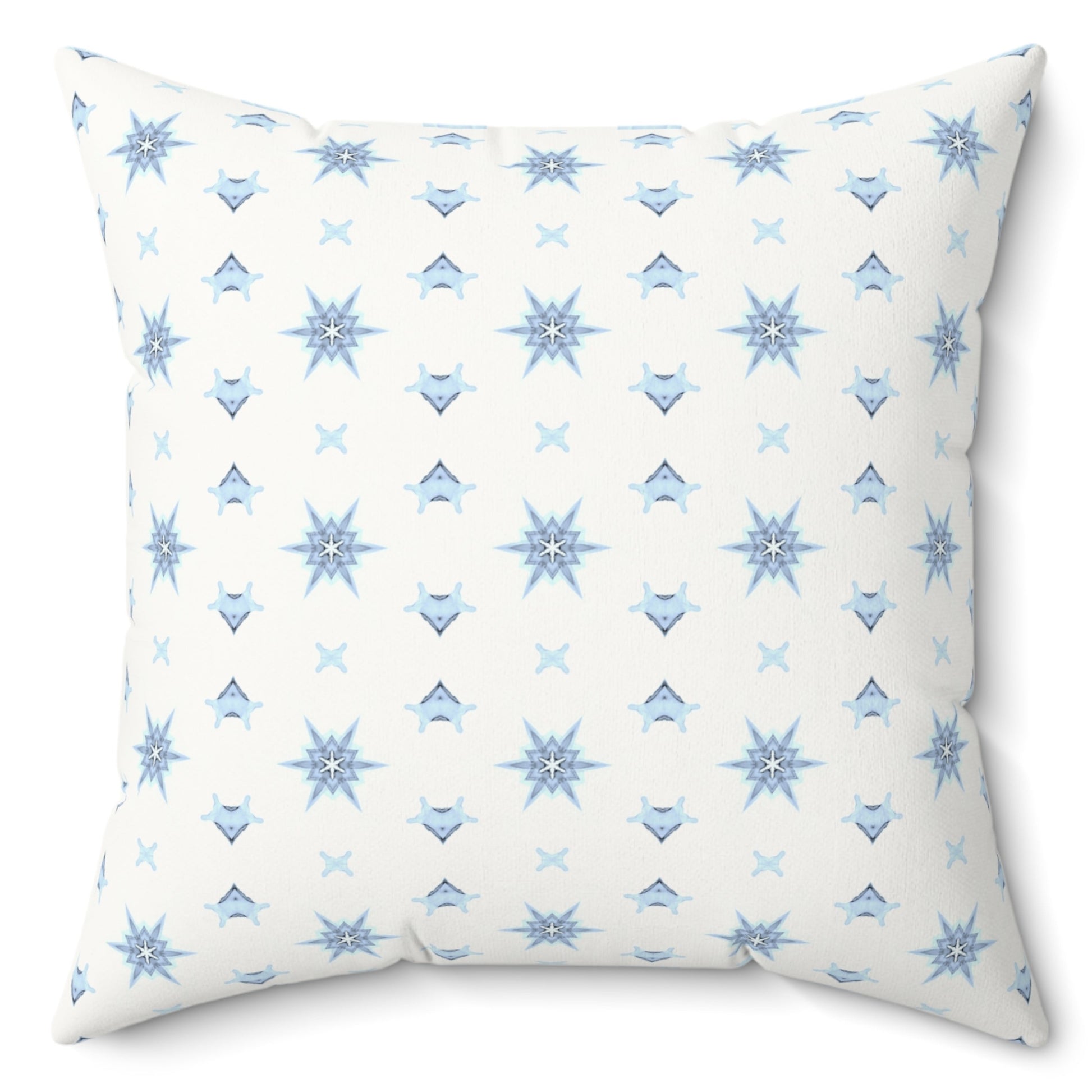 Pillow with blue stars geometric pattern on a white background