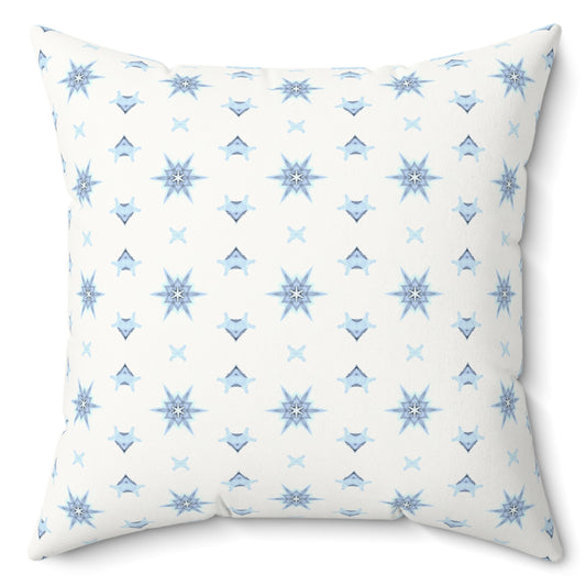 Pillow with blue stars geometric pattern on a white background