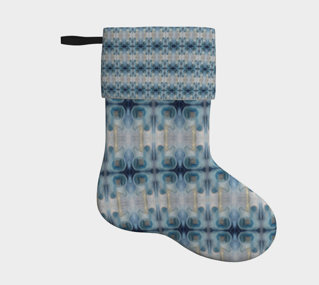 No matter the festivity, the custom printed holiday stocking featuring a repeating pattern of "Mr. Blue Sky", a painting of a blue telecaster guitar, is a great and easy way to add music themed holiday spirit to any space. Great for any music lover! Featuring: • Made from plush velveteen fabric • 5.5” foldover cuff
