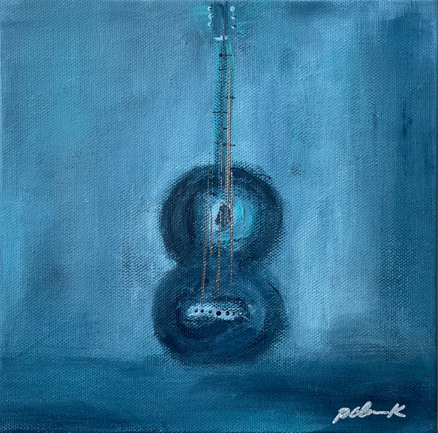 original fine art abstract painting by Karen Palmer of acoustic guitar. acrylic on 8x8 gallery wrapped canvas
