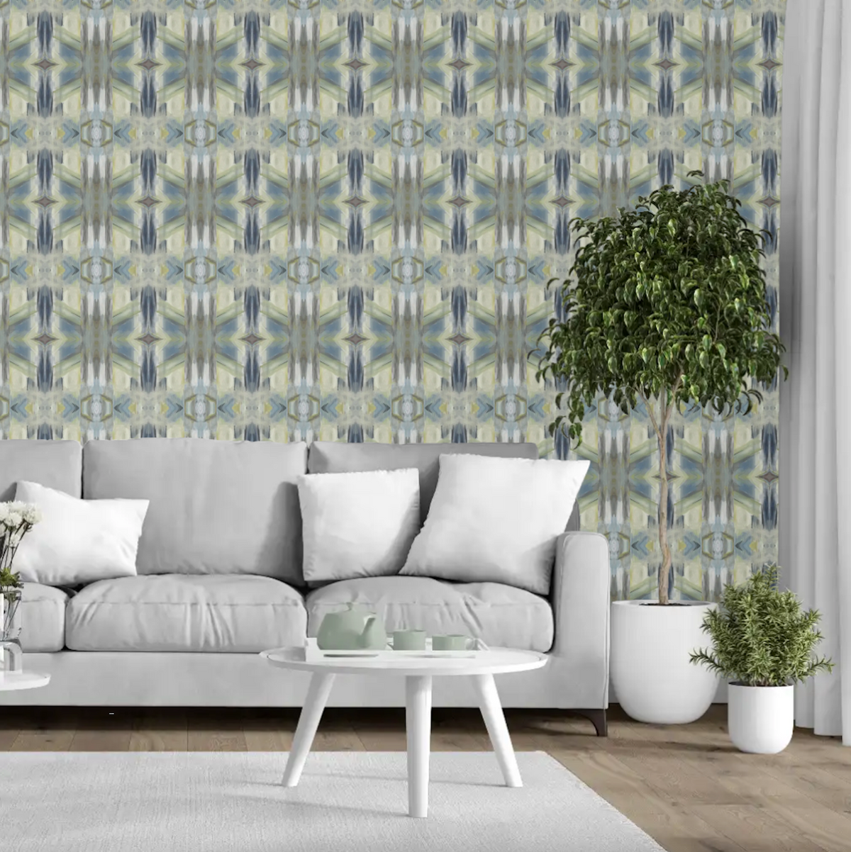 Artist designed wallpaper by Karen Palmer creating an elevated interiors design space