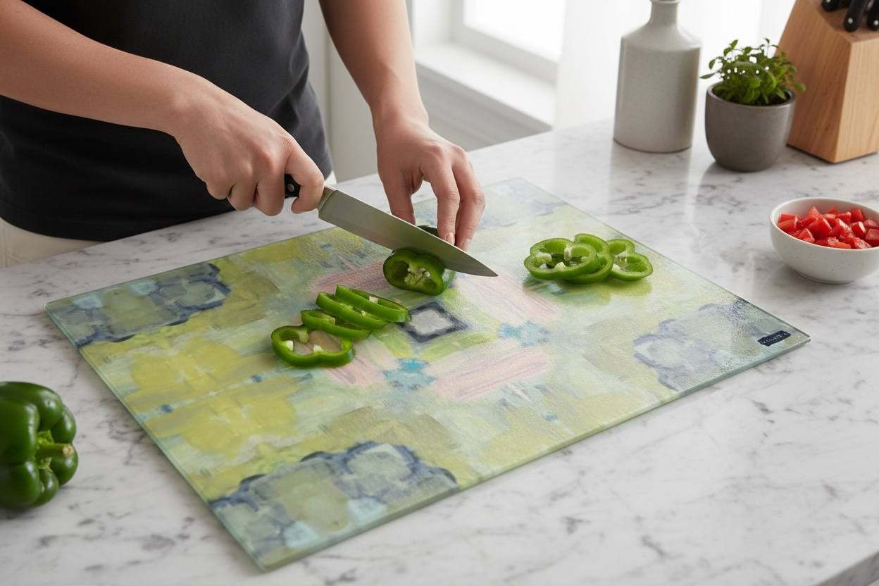Textured Glass Cutting Board - Golden Bloom (LS/P2)