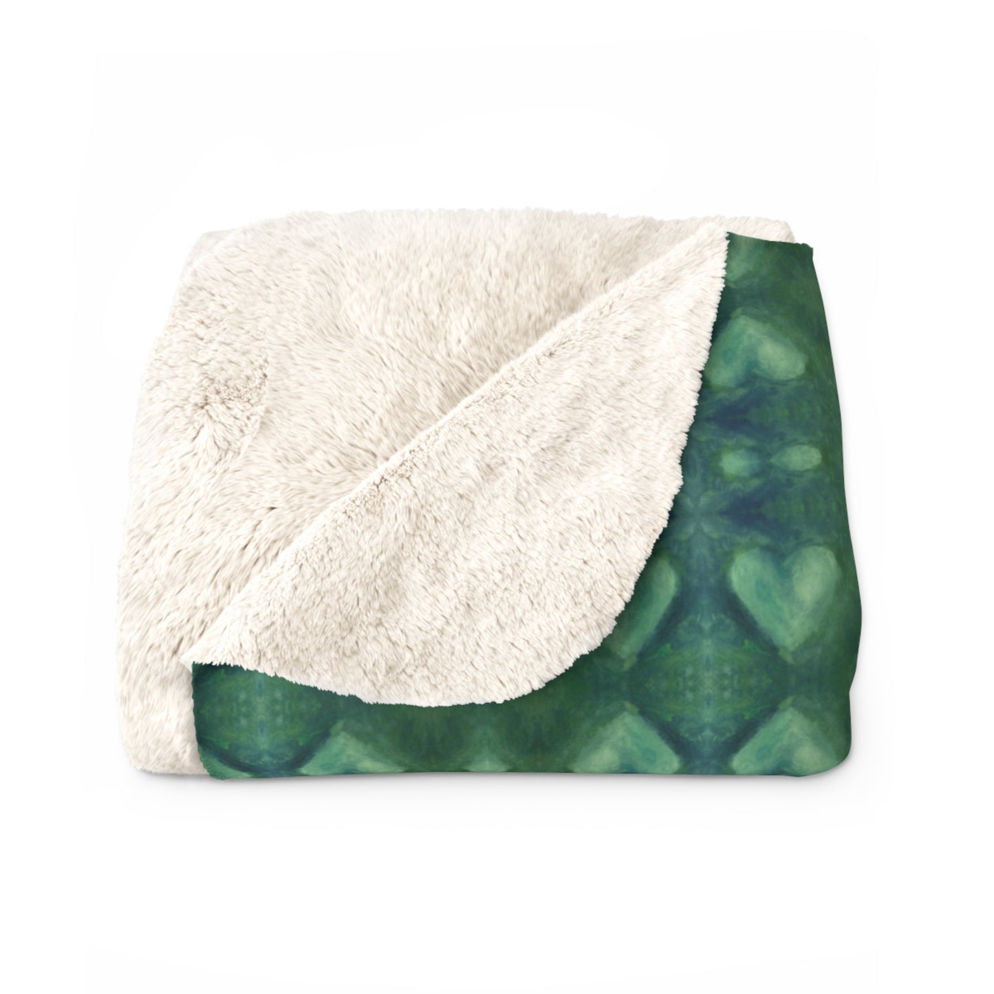 agreen Fleece throw with light green hearts