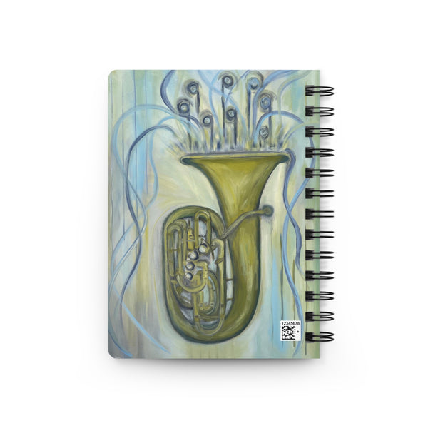 Notes from the Tuba!  Write down your dreams in style in our spiral-bound journal featuring "Tuba Tuba". Our notebooks feature a durable thick gloss laminated protective cover, with pattern repeat created from the original artwork on the inside front and back covers.  Made in the USA!  Journal comes in 5x7 size with 150 pages of lined paper with preforated eadge for easy tear removal!   .: Front, back and inside cover print .: 150 lined pages (75 sheets) .: Glossy laminated cover