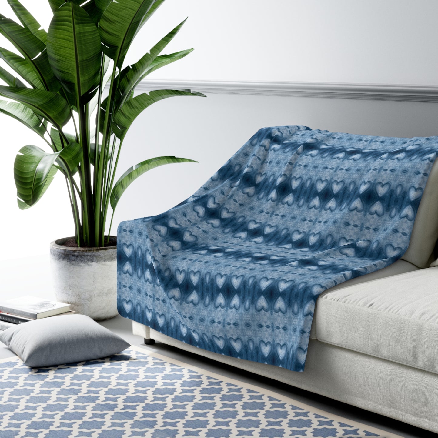 Sherpa Throw Blanket -  Sapphire Blue Hearts/All Blue (WIB/P1A)