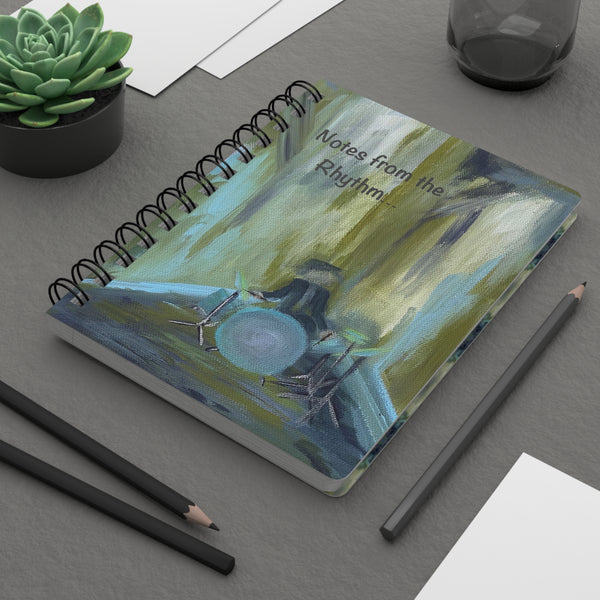 Rhythmic Notes from the Drum Kit!  Write down your dreams in style in our spiral-bound journal featuring "Time Out". Our notebooks feature a durable thick gloss laminated protective cover, with pattern repeat created from the original artwork on the inside front and back covers.  Made in the USA!  Journal comes in 5x7 size with 150 pages of lined paper with preforated eadge for easy tear removal!   .: Front, back and inside cover print .: 150 lined pages (75 sheets) .: Glossy laminated cover