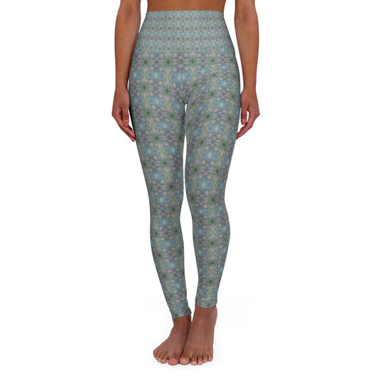 High Waisted Yoga Leggings - Key of Largo pattern (WB/P3)