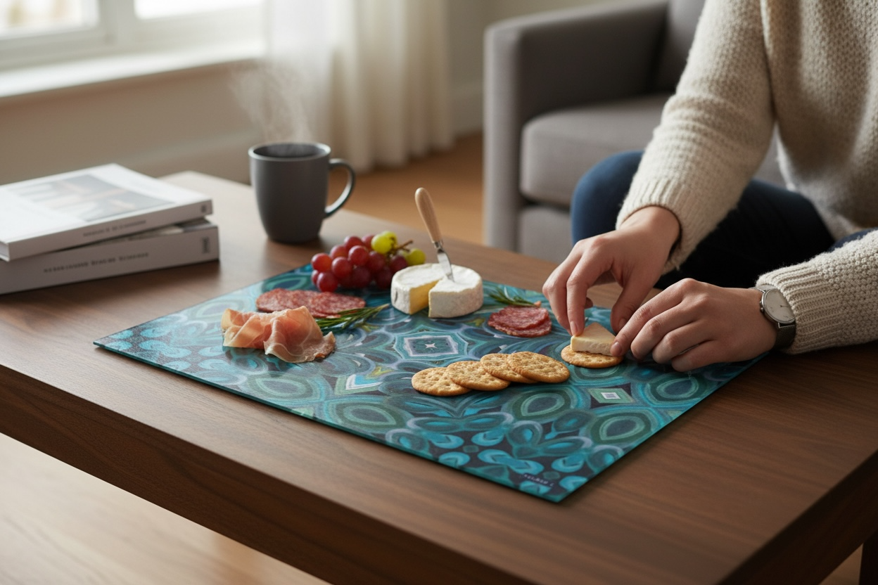 Textured Glass Cutting Board - Compass Plaid (RA/P12A)