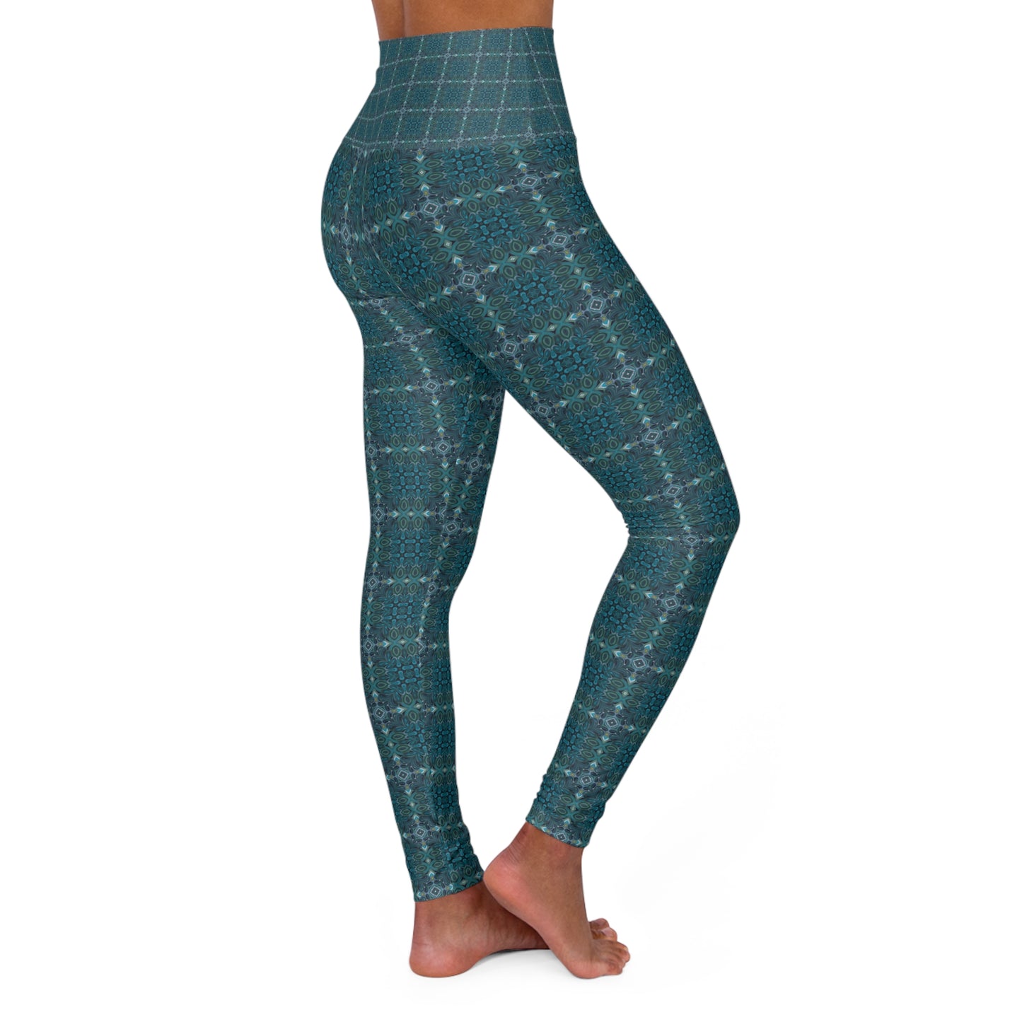 High Waisted Yoga Leggings - Compass Plaid (RA/P12)