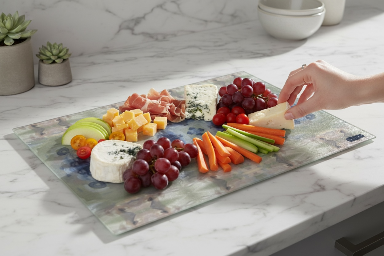 Textured Glass Charcuterie and Cutting Board - Meadow Bloom (TRAIL/P17)
