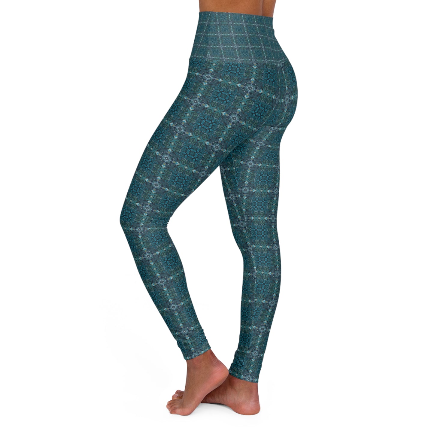 High Waisted Yoga Leggings - Compass Plaid (RA/P12)