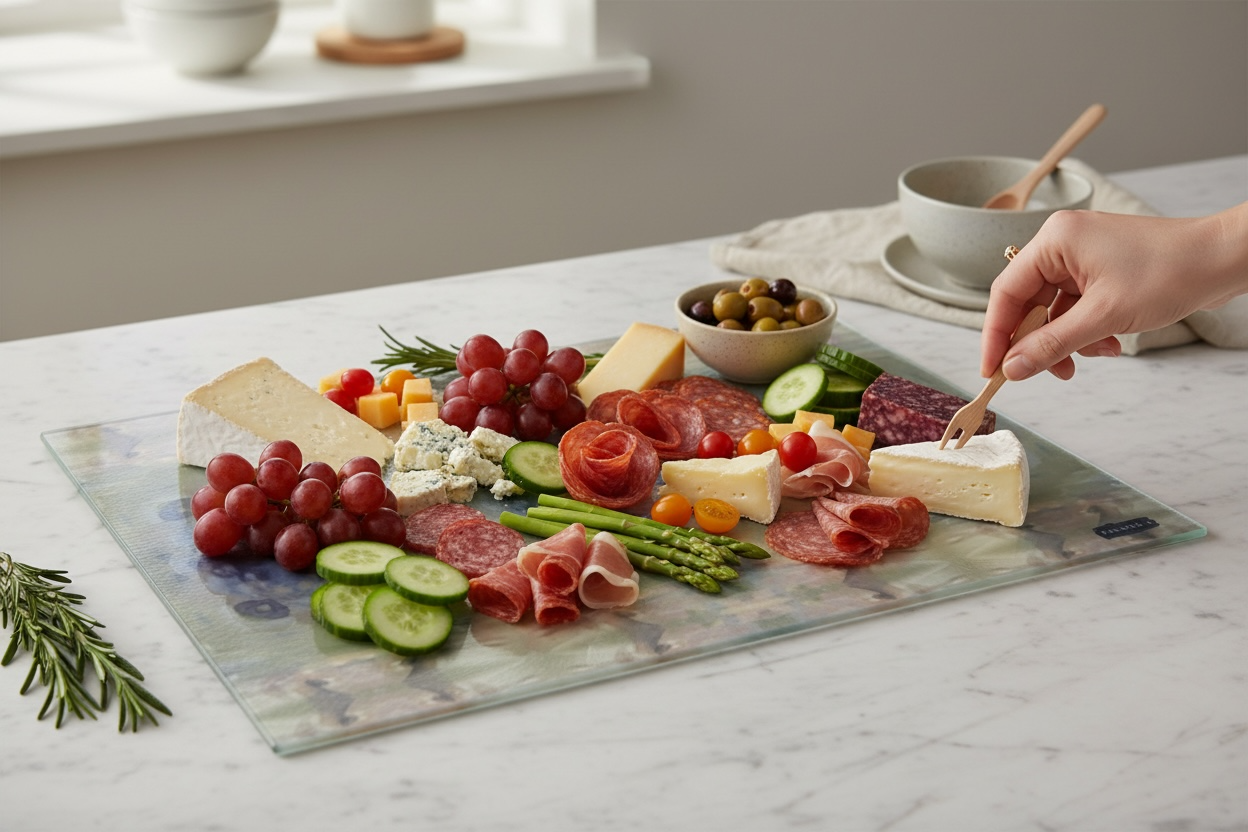 Textured Glass Charcuterie and Cutting Board - Meadow Bloom (TRAIL/P17)