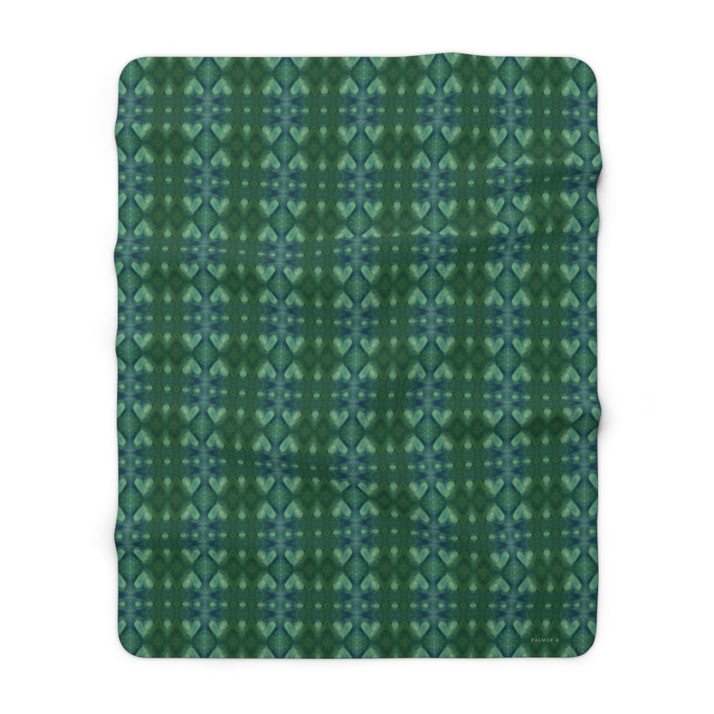 agreen Fleece throw with light green hearts