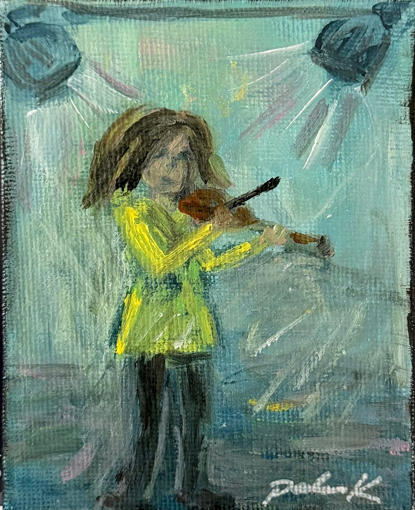 Original 3 x 3 Canvas Artwork #87- Violinist