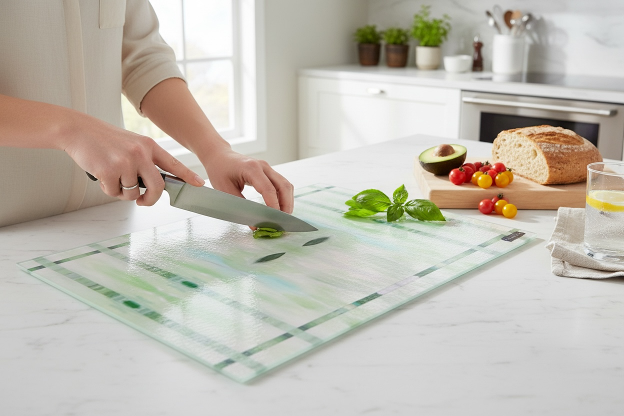 Textured Glass Charcuterie and Cutting Board - Meadow Gate (GR/P14)
