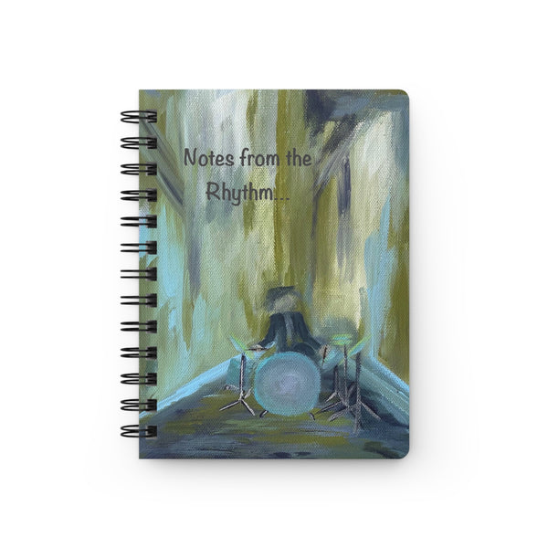 Rhythmic Notes from the Drum Kit!  Write down your dreams in style in our spiral-bound journal featuring "Time Out". Our notebooks feature a durable thick gloss laminated protective cover, with pattern repeat created from the original artwork on the inside front and back covers.  Made in the USA!  Journal comes in 5x7 size with 150 pages of lined paper with preforated eadge for easy tear removal!   .: Front, back and inside cover print .: 150 lined pages (75 sheets) .: Glossy laminated cover