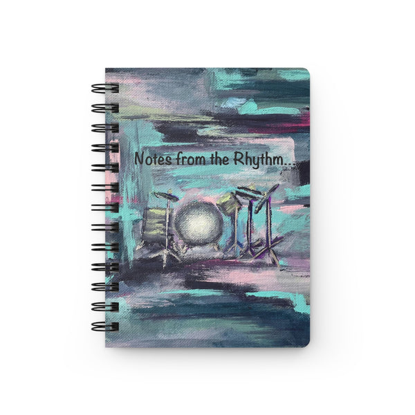 Rhythmic Notes from the Drum Kit!  Write down your dreams in style in our spiral-bound journal featuring "Searchlight". Our notebooks feature a durable thick gloss laminated protective cover, with pattern repeat created from the original artwork on the inside front and back covers.  Made in the USA!  Journal comes in 5x7 size with 150 pages of lined paper with preforated eadge for easy tear removal!   .: Front, back and inside cover print .: 150 lined pages (75 sheets) .: Glossy laminated cover