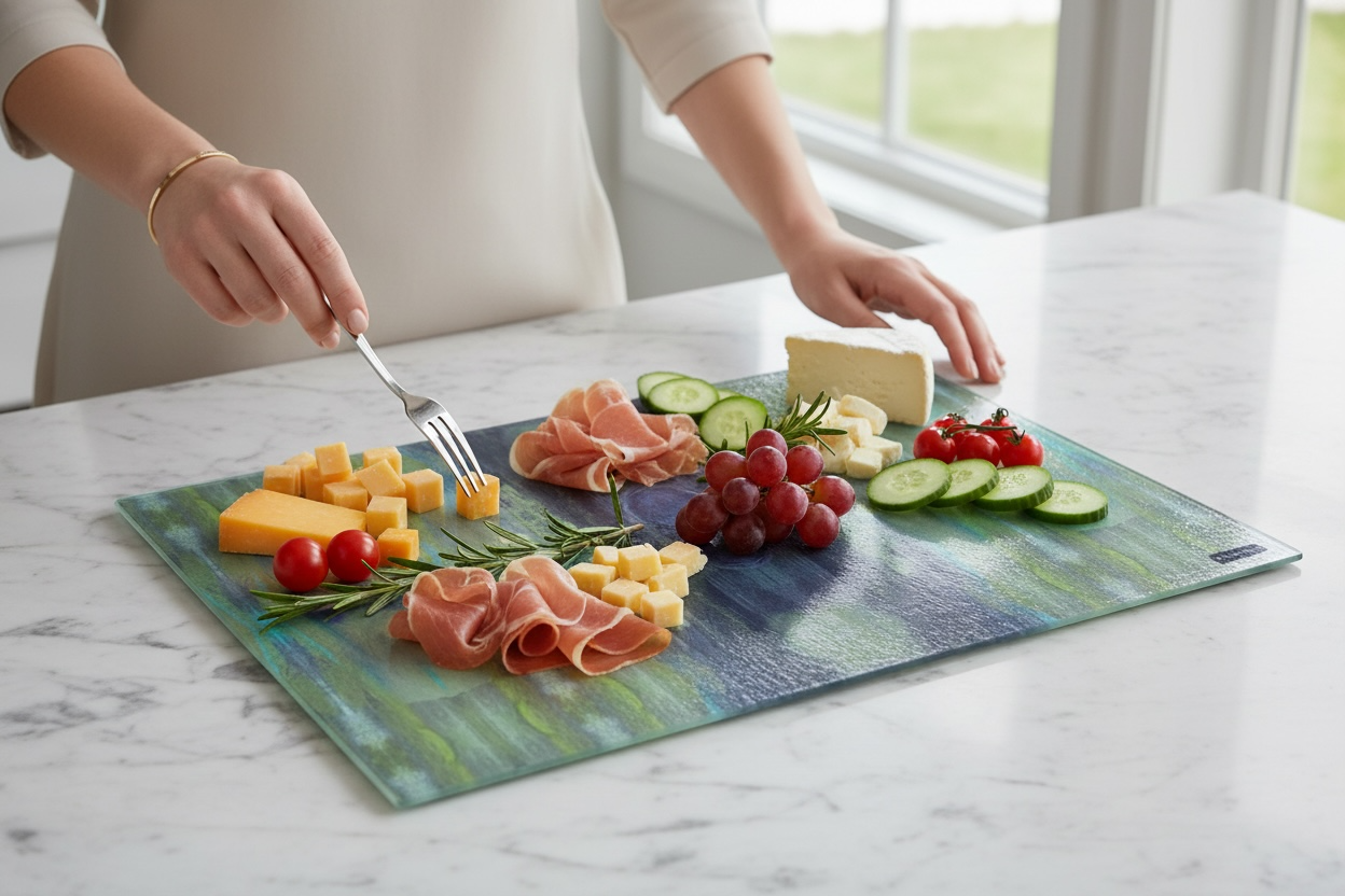Textured Glass Charcuterie and Cutting Board - Hooks on the Bridge (AFM/P6A)