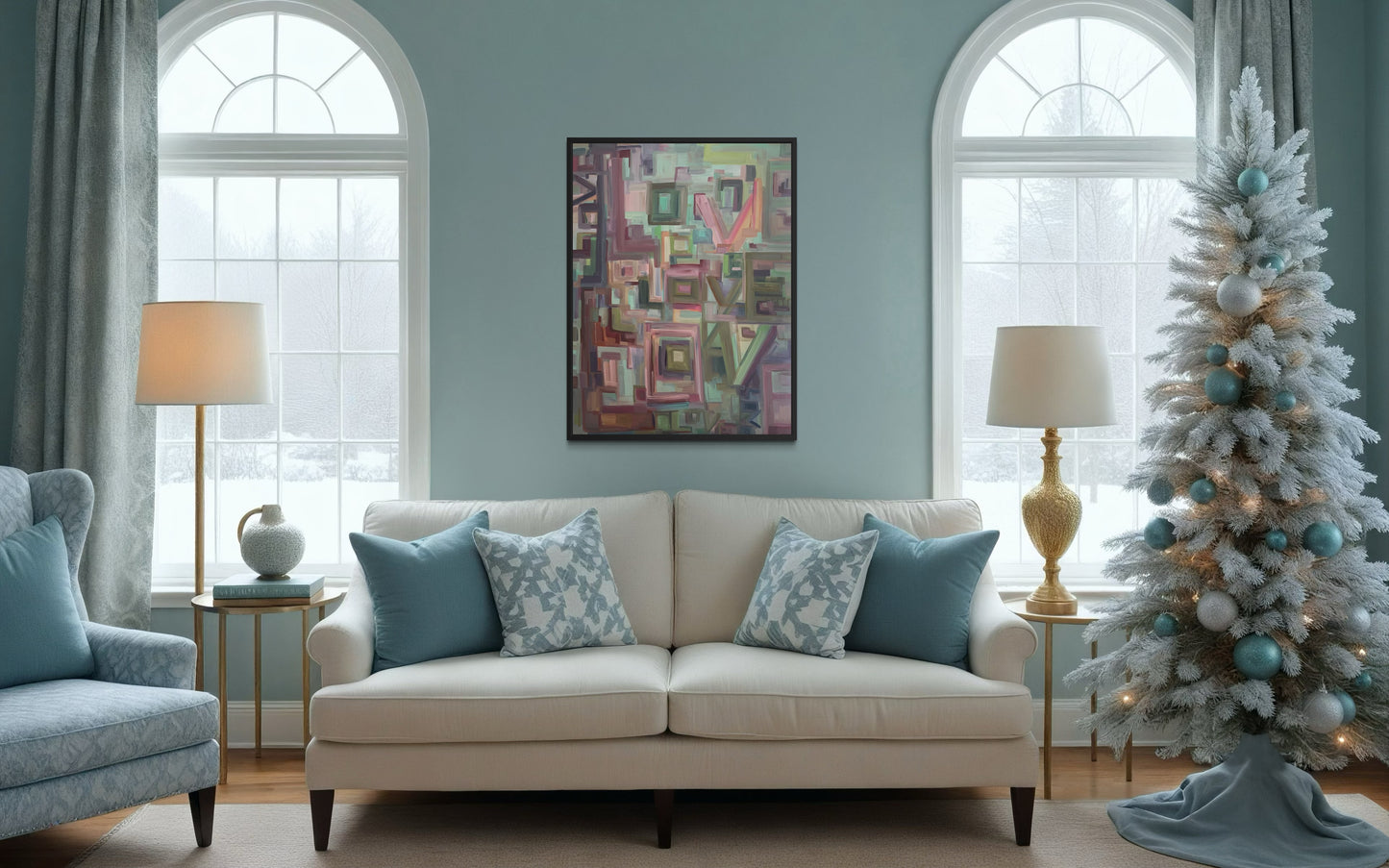 Inspired by Taylor Swift's song "Opalite", this original 48x36 acrylic painting captures the rhythm and radiance of love through layered color, texture, and lyrical repetition. The word LOVE dances across the canvas like a visual melody - a timeless reminder that harmony lives in the spaces between.

Painted on gallery-wrapped canvas, this statement piece brings modern warmth and emotional depth to any curated interior. Perfect for collectors and design-forward spaces seeking art with meaning an