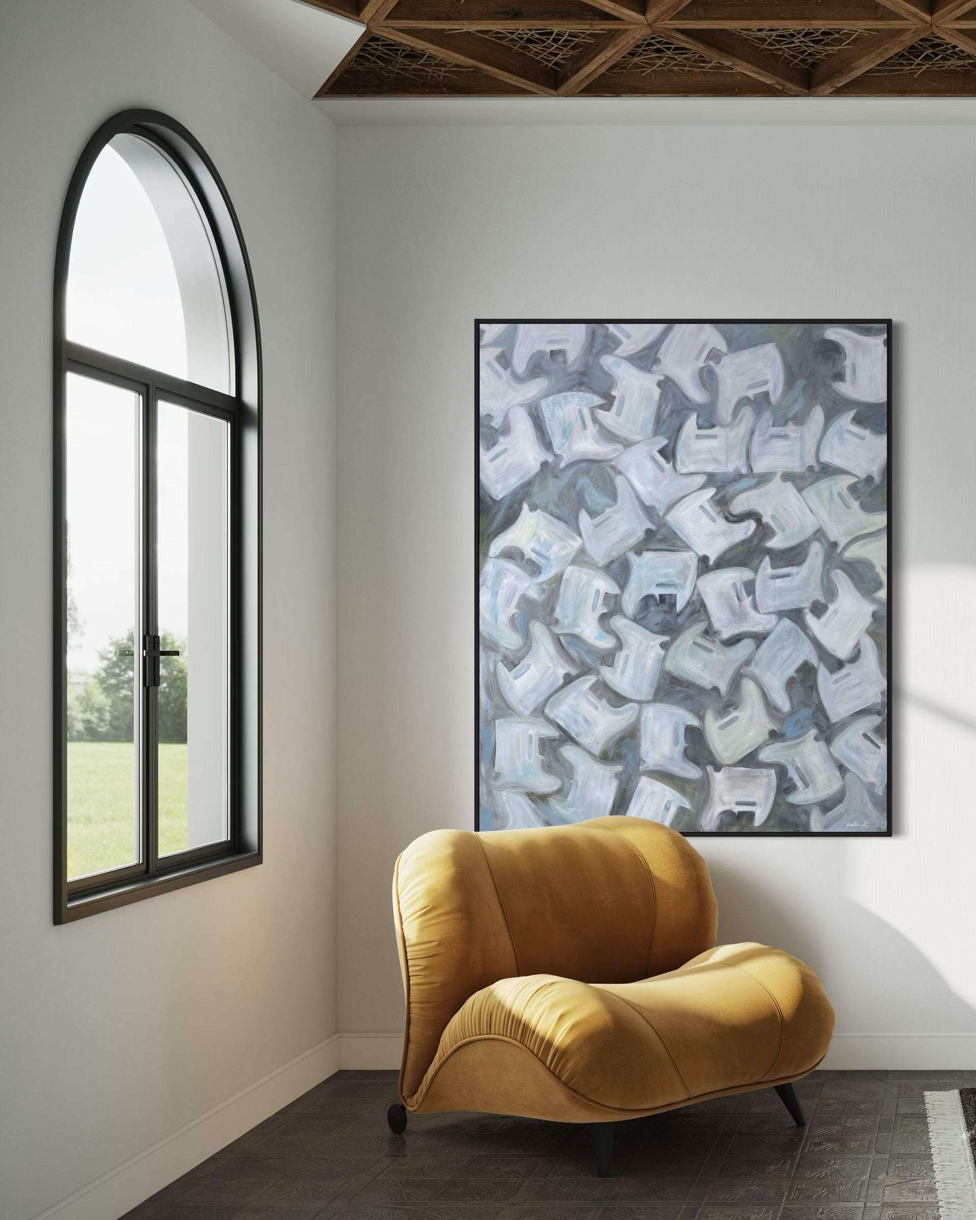 “Cry of the Dove” is a bold, rhythmic fine art painting inspired by the unmistakable opening guitar solo of When the Doves Cry - a moment that forever redefine Prince not just a a cultural icon, but a virtuoso guitarist. &nbsp;Referencing his legendary Mad Cat Telecaster, this abstract composition features layered guitar pickguards arranged in a striking visual cadence, echoing the sharp, expressive attack of that first electrifying note.

The pickguards take on an almost totemic presence, their silhouettes