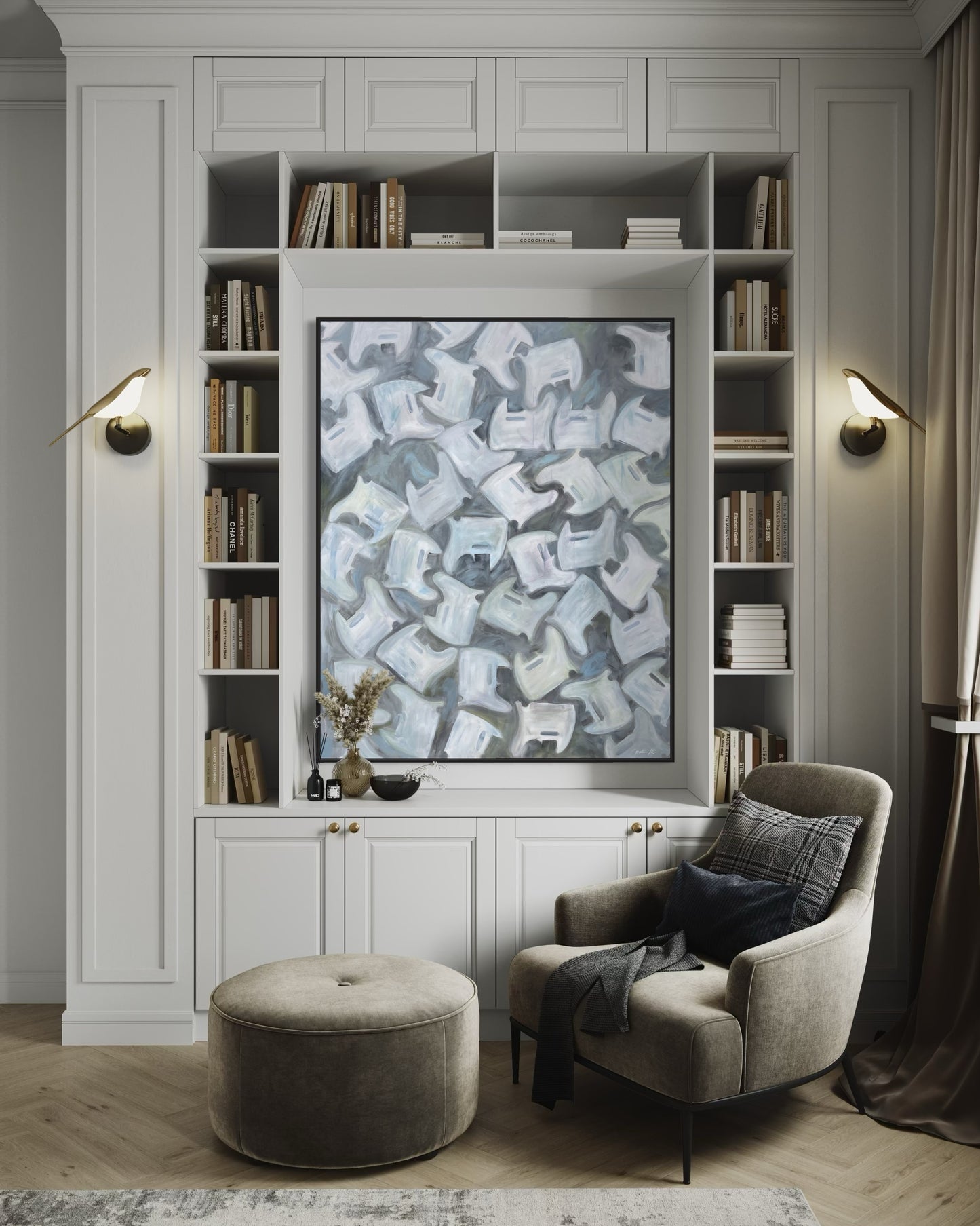 “Cry of the Dove” is a bold, rhythmic fine art painting inspired by the unmistakable opening guitar solo of When the Doves Cry - a moment that forever redefine Prince not just a a cultural icon, but a virtuoso guitarist. &nbsp;Referencing his legendary Mad Cat Telecaster, this abstract composition features layered guitar pickguards arranged in a striking visual cadence, echoing the sharp, expressive attack of that first electrifying note.

The pickguards take on an almost totemic presence, their silhouettes