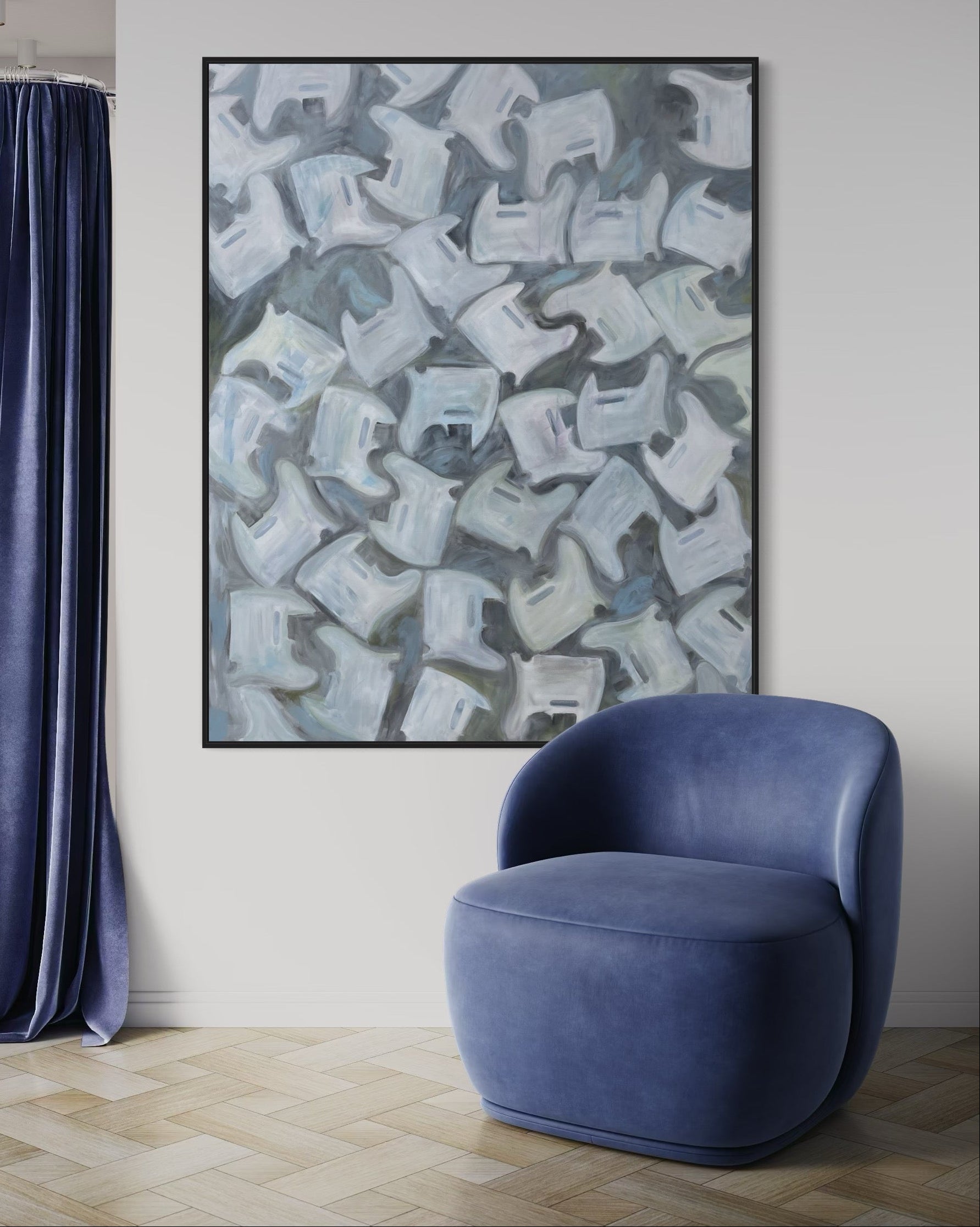 “Cry of the Dove” is a bold, rhythmic fine art painting inspired by the unmistakable opening guitar solo of When the Doves Cry - a moment that forever redefine Prince not just a a cultural icon, but a virtuoso guitarist. &nbsp;Referencing his legendary Mad Cat Telecaster, this abstract composition features layered guitar pickguards arranged in a striking visual cadence, echoing the sharp, expressive attack of that first electrifying note.

The pickguards take on an almost totemic presence, their silhouettes