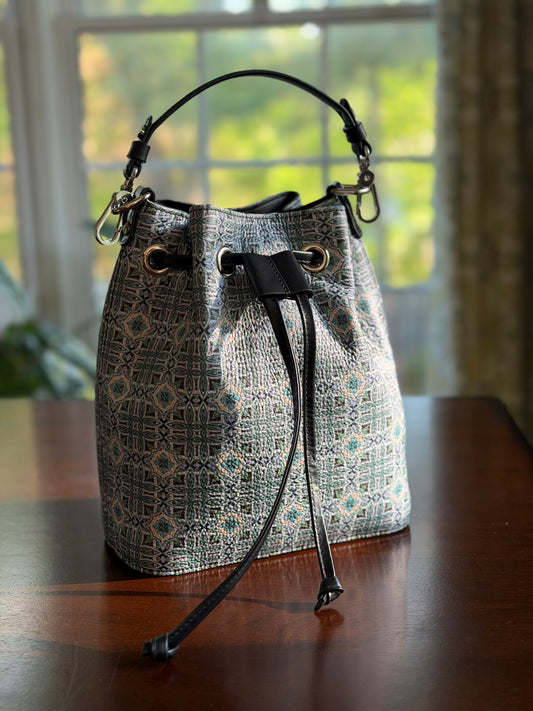 Maison Bucket Bag luxury bucket bag featuring art inspired textile pattern, limited edition designer handbag with timeless structure silhouette