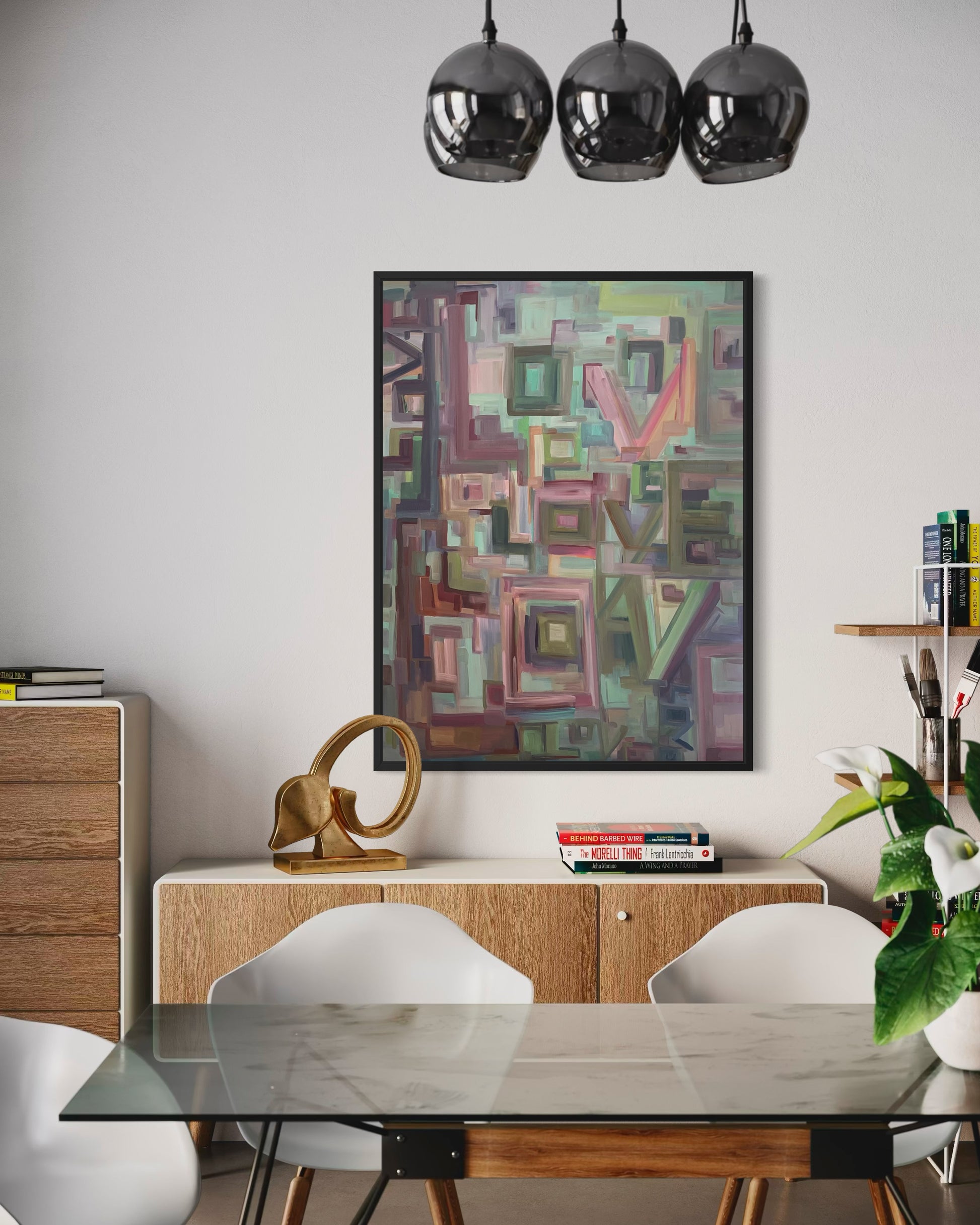 Inspired by Taylor Swift's song "Opalite", this original 48x36 acrylic painting captures the rhythm and radiance of love through layered color, texture, and lyrical repetition. The word LOVE dances across the canvas like a visual melody - a timeless reminder that harmony lives in the spaces between.

Painted on gallery-wrapped canvas, this statement piece brings modern warmth and emotional depth to any curated interior. Perfect for collectors and design-forward spaces seeking art with meaning an