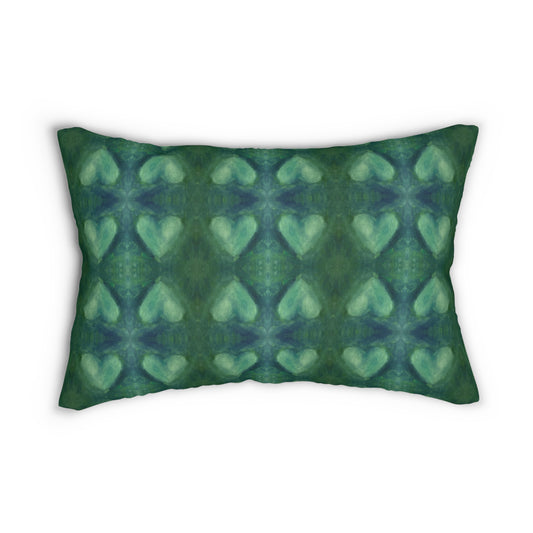 Velvet Lumbar Pillow - Emerald Green Hearts (GE/P2)