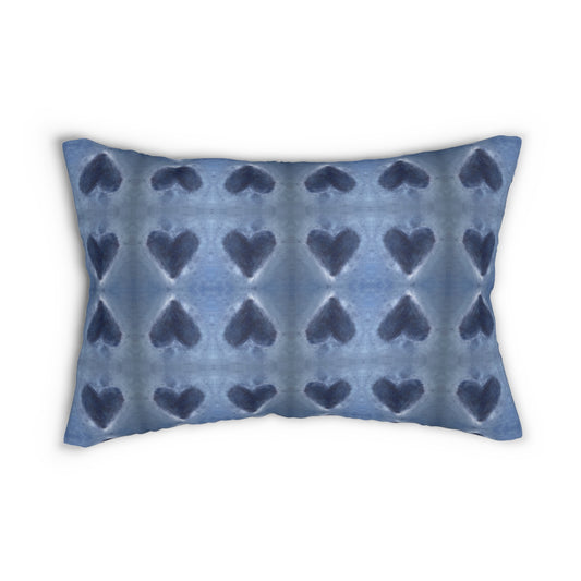 Velvet Lumbar Pillow - Indigo Blue Hearts (LL/P1)