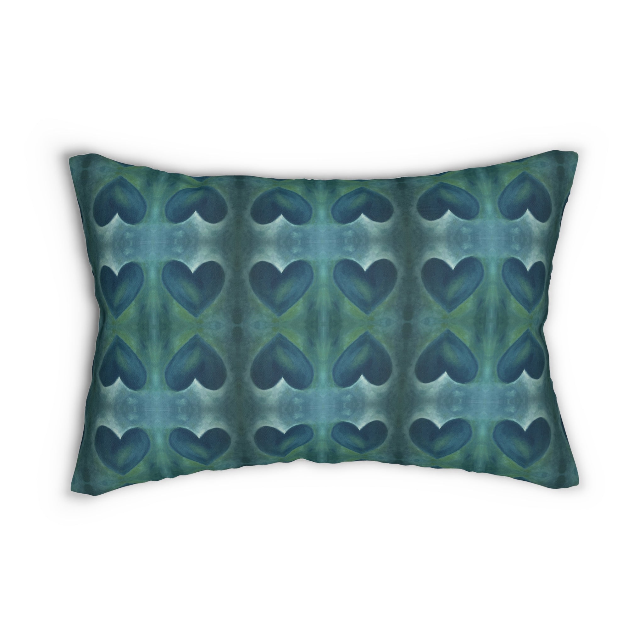 Dark Blue/Green Hearts - 13 x 22 Lumbar Pillow (TE/P2)