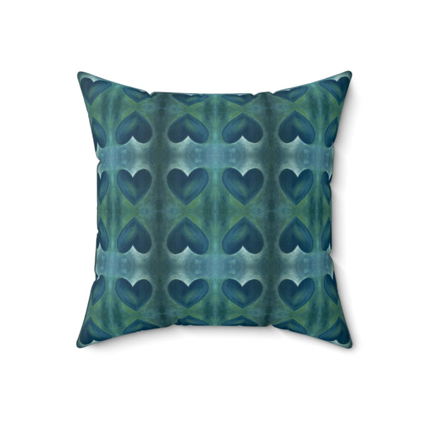 Square Pillow - Dark Blue/Green Hearts (TE/P2)