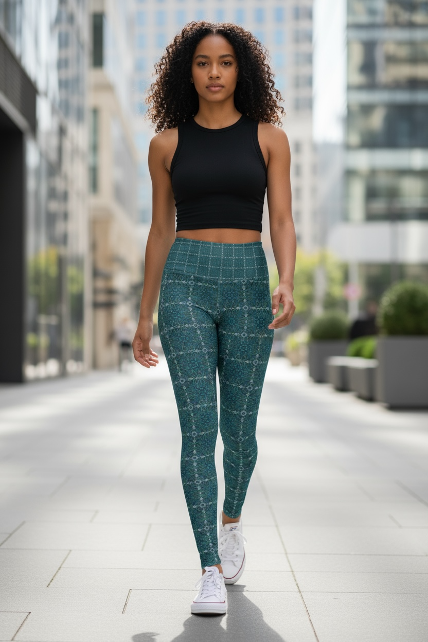 High Waisted Yoga Leggings - Compass Plaid (RA/P12)