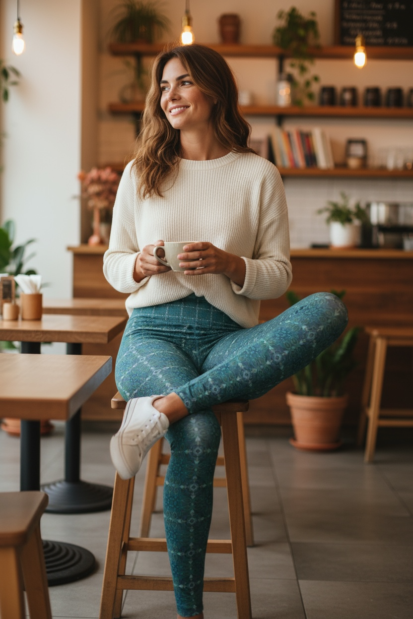 High Waisted Yoga Leggings - Compass Plaid (RA/P12)