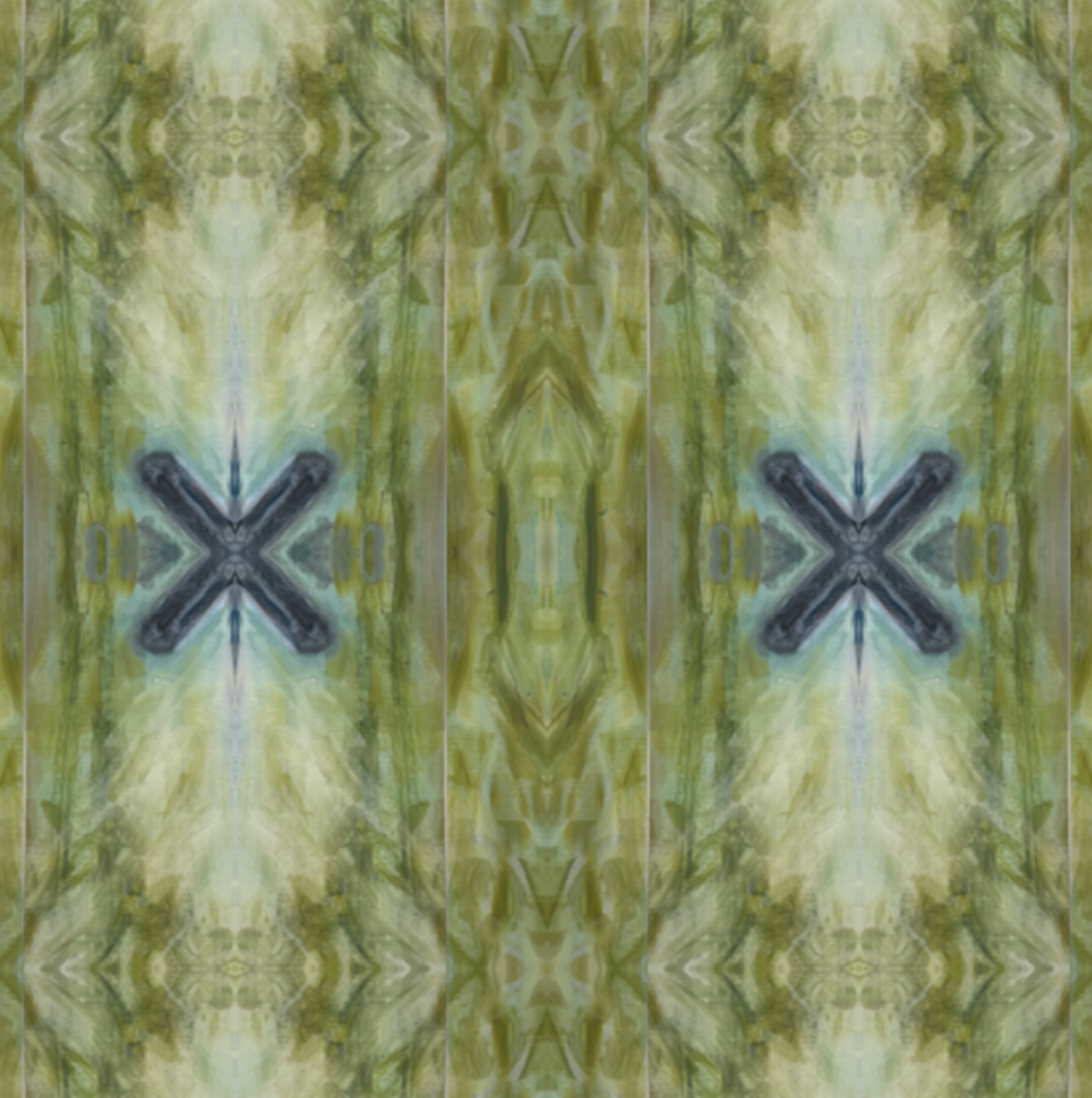 fabric by the yard in greens and blues.  pattern created from the original fine artwork by Karen Palmer