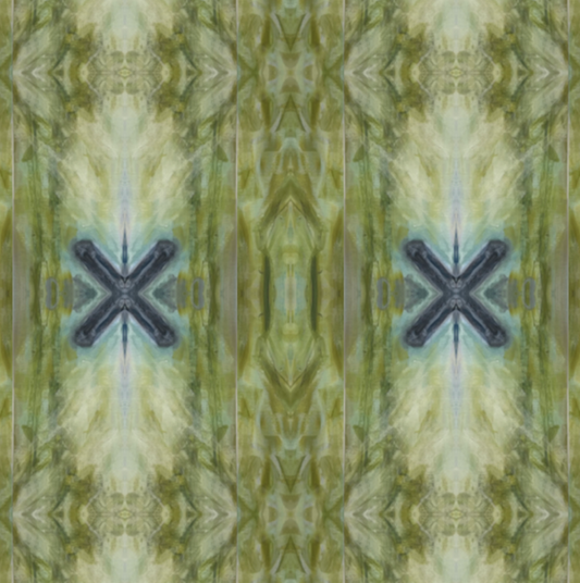 fabric by the yard in greens and blues.  pattern created from the original fine artwork by Karen Palmer