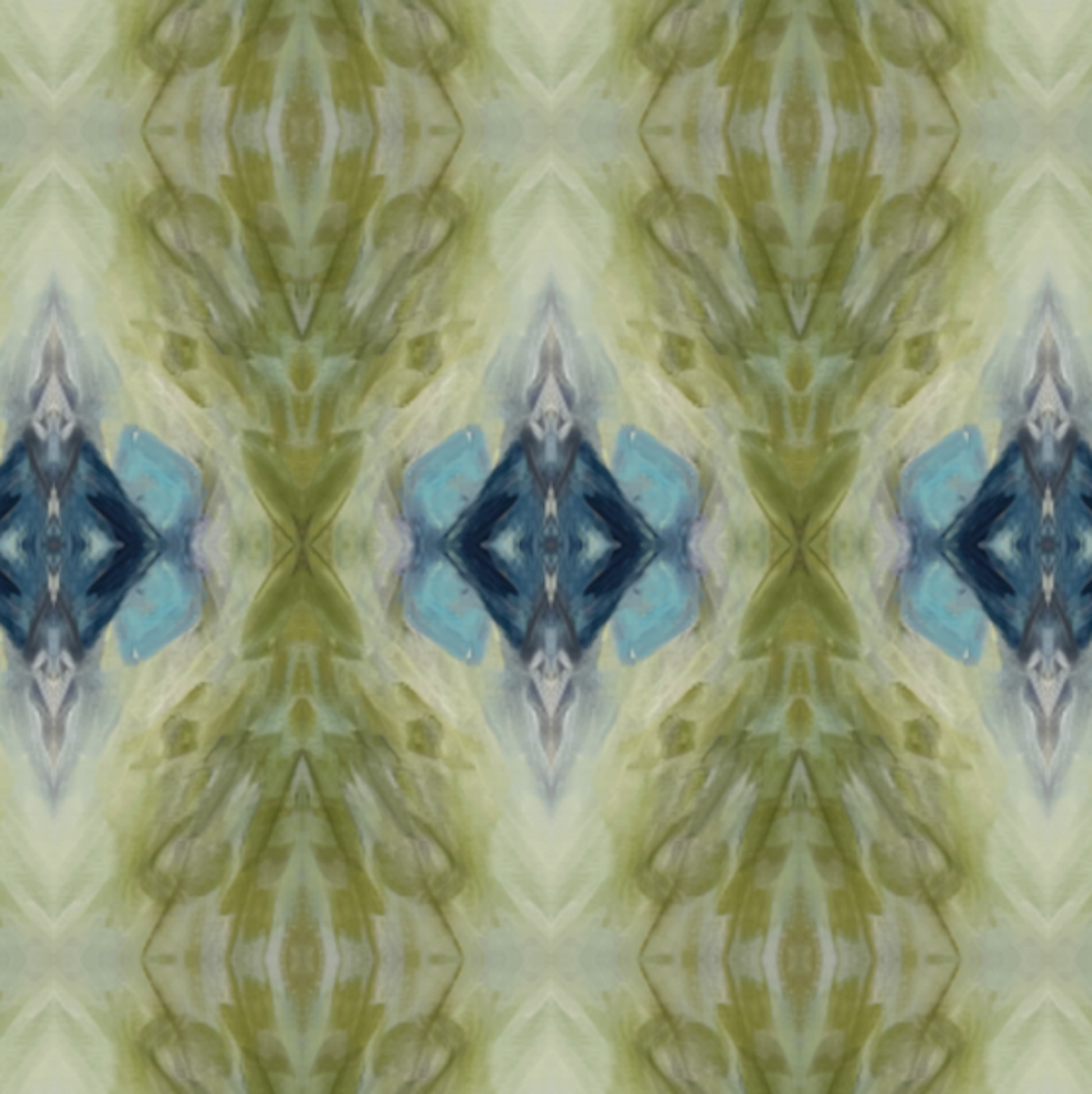 fabric by the yard in greens and blues.  pattern created from the original fine artwork by Karen Palmer