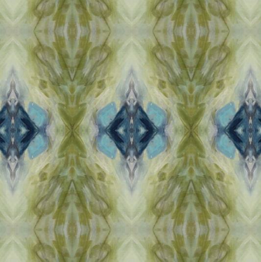 fabric by the yard in greens and blues.  pattern created from the original fine artwork by Karen Palmer